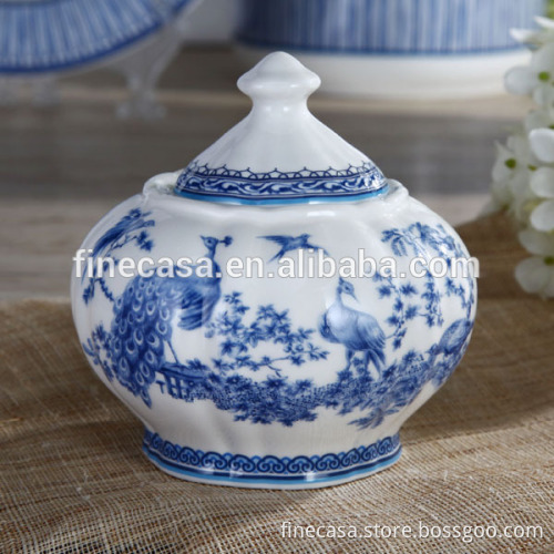 360CC New Bone China Round Ceramic Sugar Pot of Blue in China